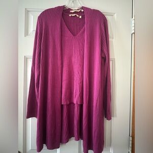 Soft Surroundings Ribbed Long Cardigan Sweater Set. Deep Orchid. Size‎ L.